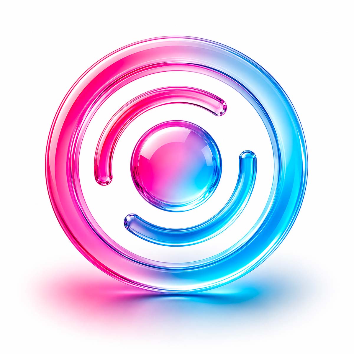 Segno circolare in vetro colorato che richiama ricerca, visibilità e posizionamento